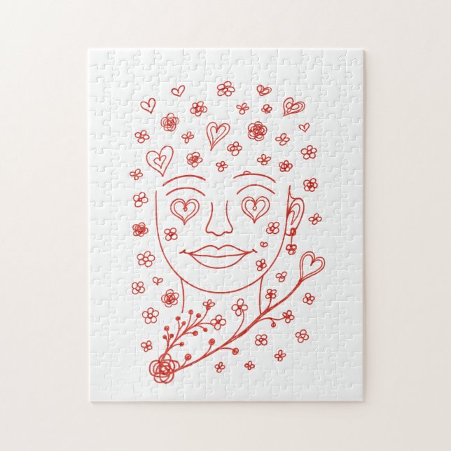 Puzzle Visage d'art en ligne romantique dessiné à la main (Vertical)
