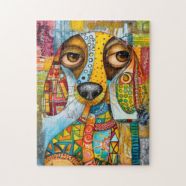 Puzzle visage de chien pop-art rétro avec teinte vibrante (Vertical)
