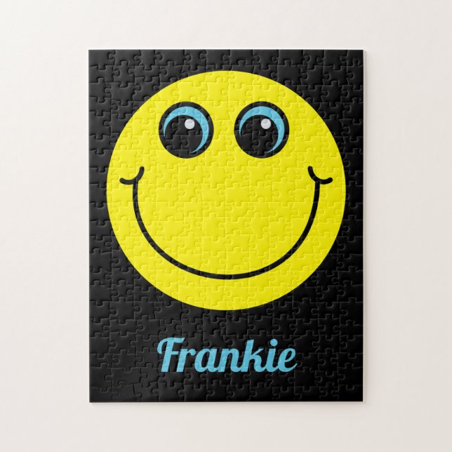Puzzle Visage Emoji souriant jaune sur le Monogramme noir (Vertical)