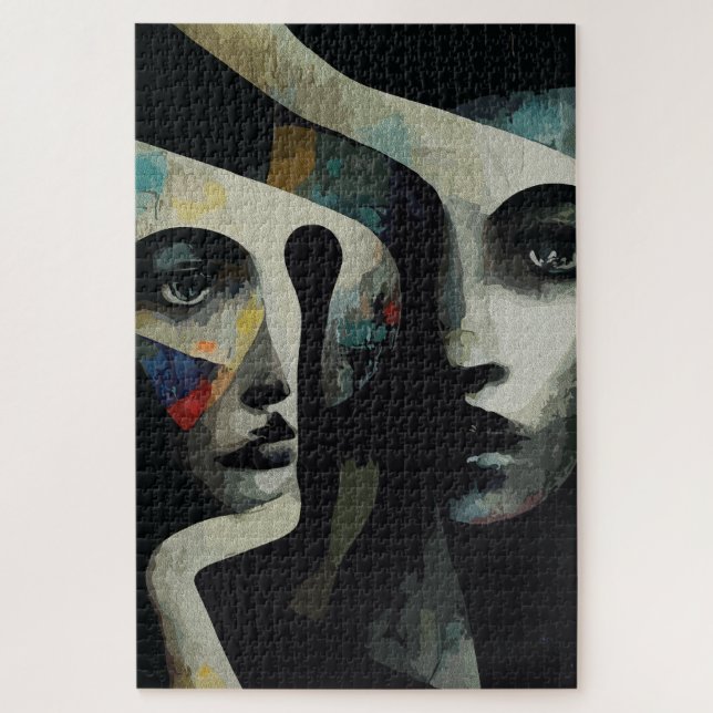 Puzzle Visages Abstraits Surréalistes Entrelacés (Vertical)