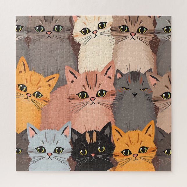 Puzzle Visages de Chat Mignons Motif Illustré (Vertical)