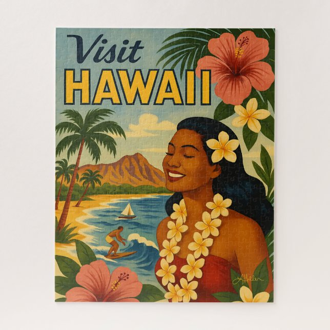 Puzzle Visite Hawaii Tourisme Art Mid Century (Vertical)