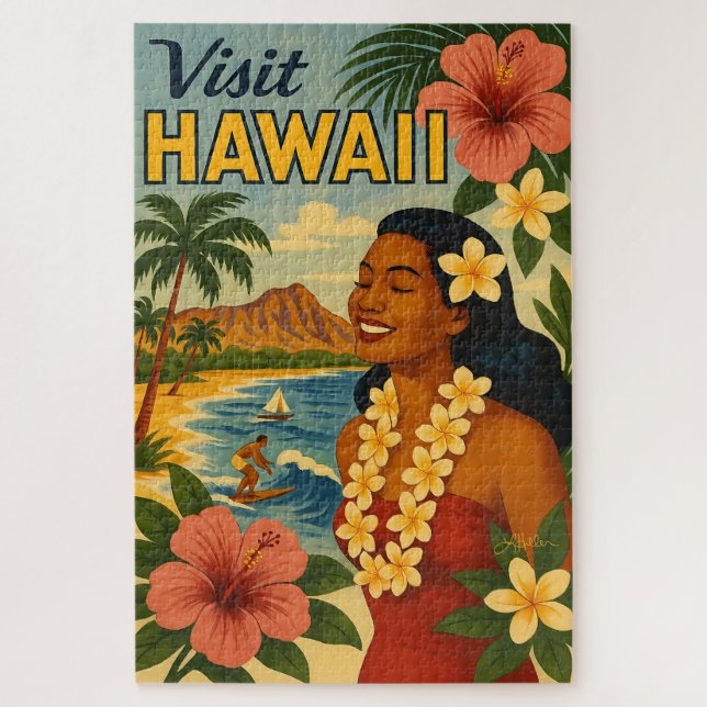 Puzzle Visite Hawaii Tourisme Art Mid Century (Vertical)