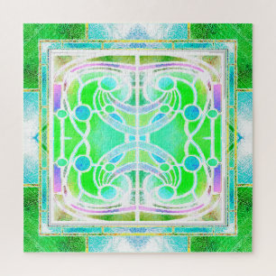 Puzzle Vitrail de cathédrale de couleur vert menthe frais