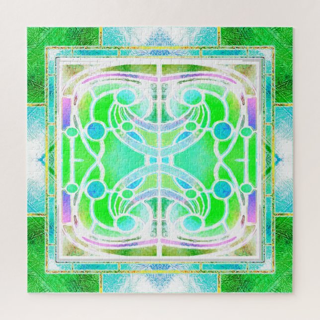 Puzzle Vitrail de cathédrale de couleur vert menthe frais (Vertical)