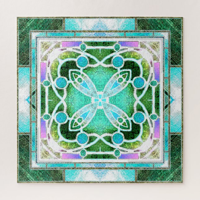 Puzzle Vitrail de cathédrale en vert et menthe (Vertical)