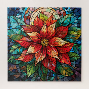 Puzzle Vitraux de Noël Fleur rouge Poinsettia