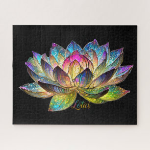 Puzzle Vitre Coloré Fleur de Lotus sur Fond Noir