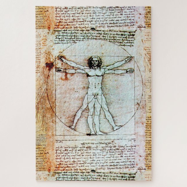 Puzzle VITRUVIAN MAN Leonardo Da Vinci Antique Parchemin  (Vertical)