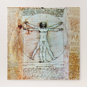 Puzzle VITRUVIAN MAN Leonardo Da Vinci Antique Parchemin