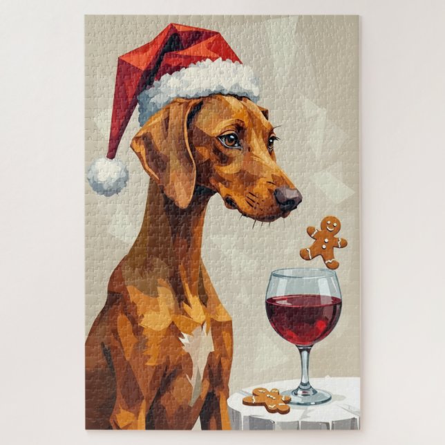 Puzzle Vizsla Chapeau de Pointer pour les Fêtes de Noël M (Vertical)