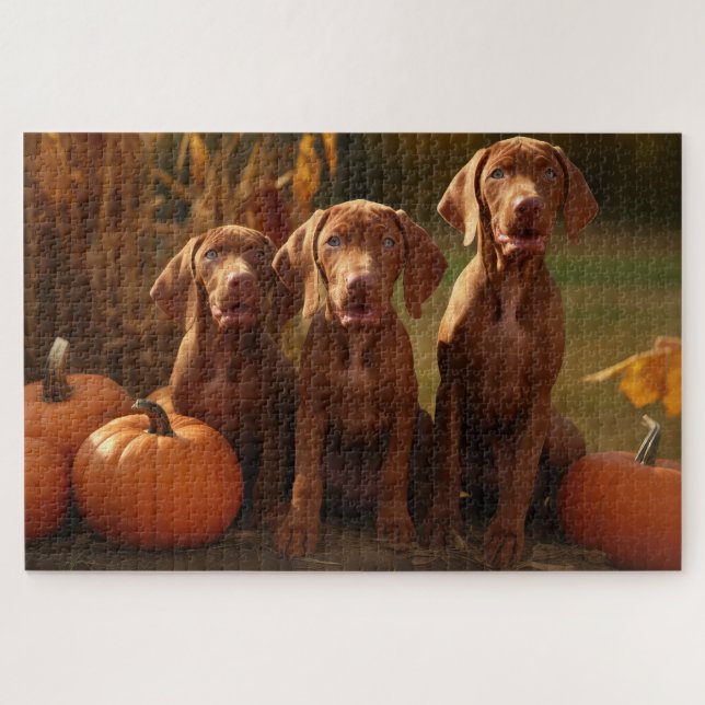 Puzzle Vizsla Chiot Automne Citrouille délice (Horizontal)