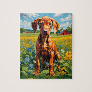 Puzzle Vizsla Chiot dans le champ de la gamme Fleur sauva