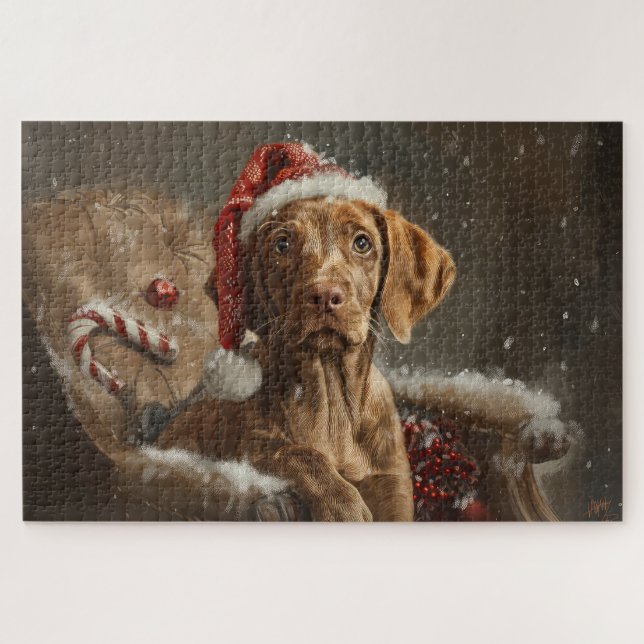 Puzzle Vizsla de Noël Fête (Horizontal)