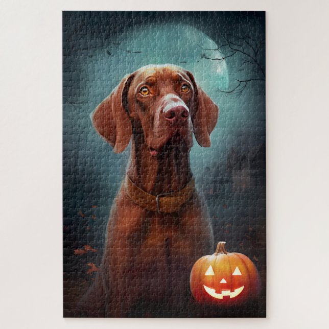 Puzzle Vizsla d'Halloween avec citrouilles effrayantes (Vertical)