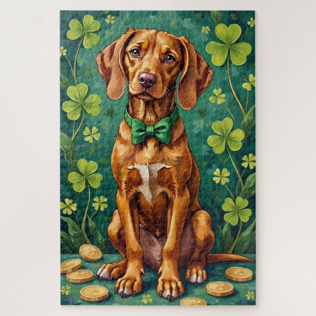 Puzzle Vizsla Saint-Patrick Élégant Chien Chanceux (Vertical)