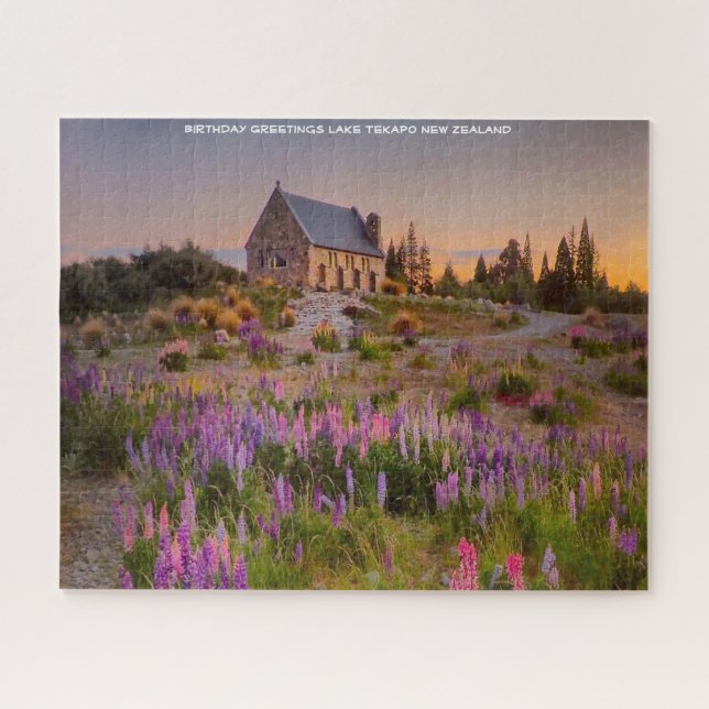 Puzzle Vœux d'anniversaire Lac Tekapo Nouvelle-Zélande (Horizontal)