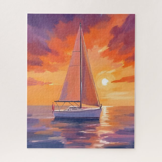 Puzzle Voile au coucher du soleil | Peinture de l'océan c (Vertical)