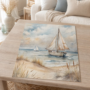 Puzzle Voile côtière aquarelle paisible
