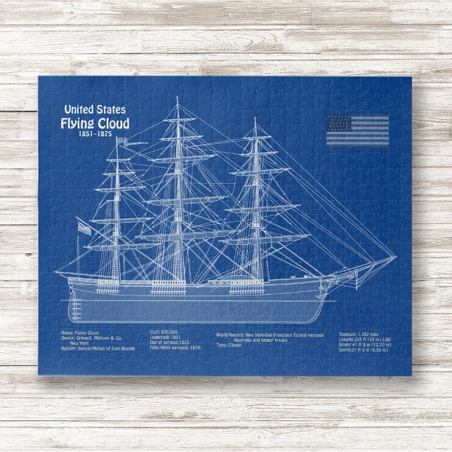 Puzzle Voilier Clipper Flying Cloud - Plan ABD (Clipper Ship Flying Cloud - Blueprint ABD. Jigsaw Puzzle)