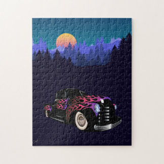 Puzzle Voiture coucher de soleil hot rod