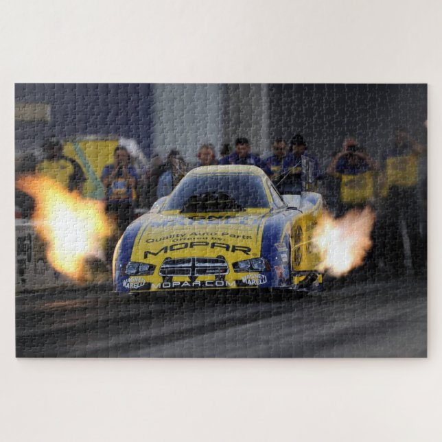 Puzzle Voiture de course de dragsters drôle en flammes Sp (Horizontal)