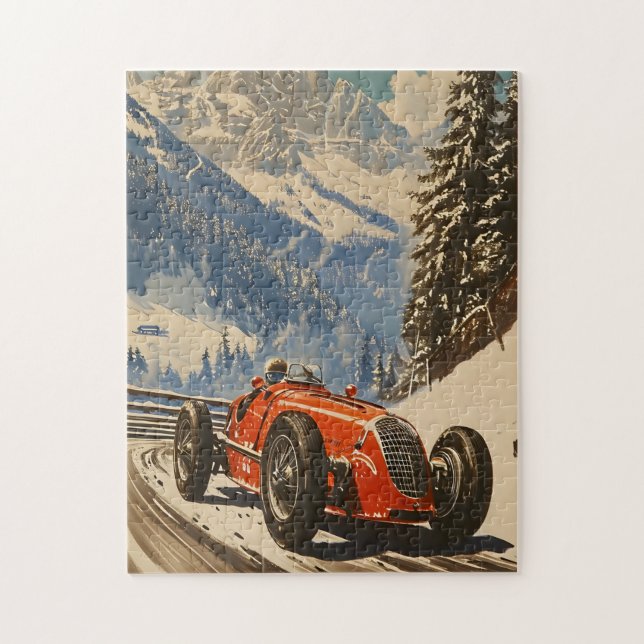 Puzzle Voiture de course vintage dans les Alpes (Vertical)