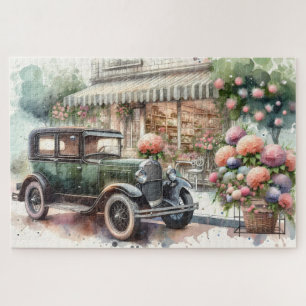 Puzzle Voiture Rétro & Scène de Boutique en Fleurs