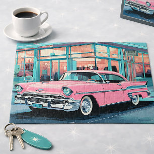 Puzzle Voiture Rose Rétro des Années 50 Diner de la Mi‑Si