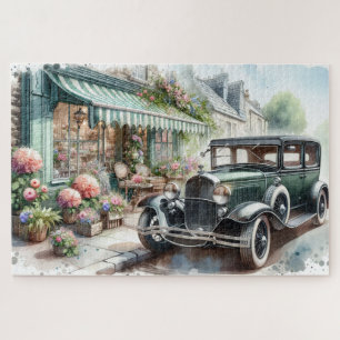 Puzzle Voiture Vintage et Charming Flower Shop Aquarelle