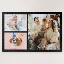Vos 3 photos de famille & nom de script sur fond n
