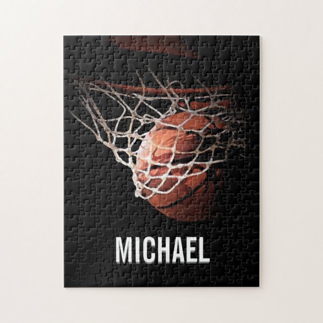Puzzle Votre nom Artwork de basket-ball personnalisable (Vertical)