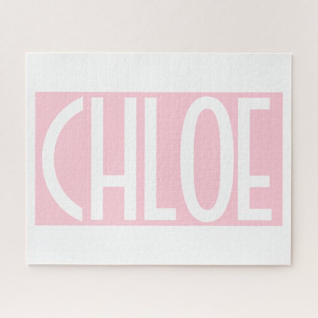 Puzzle Votre nom | Texte blanc gras sur rose clair (Horizontal)