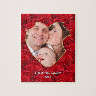 Puzzle Votre photo : Cadres Coeur Motif Rose rouge Noël