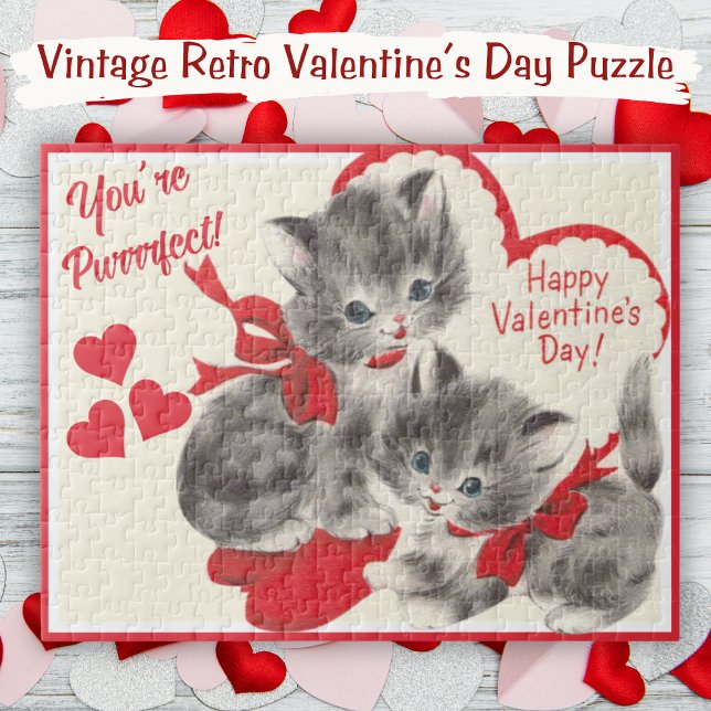 Puzzle Vous êtes Vintage Valentine's Day Kittens (You're Purrrfect Vintage Valentine's Day Kittens Jigsaw Puzzle)