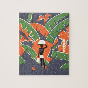 Puzzle Voyage Art Déco vintage, Amérindien dans la jungle