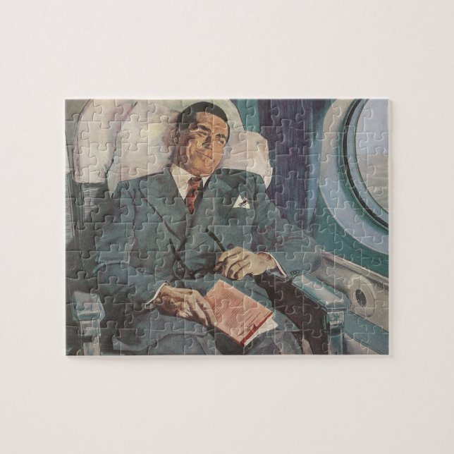 Puzzle Voyage d'affaires vintage, lecture dans l'avion (Horizontal)
