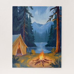 Puzzle Voyage de camping Feu de camp de forêt Tente Aquar