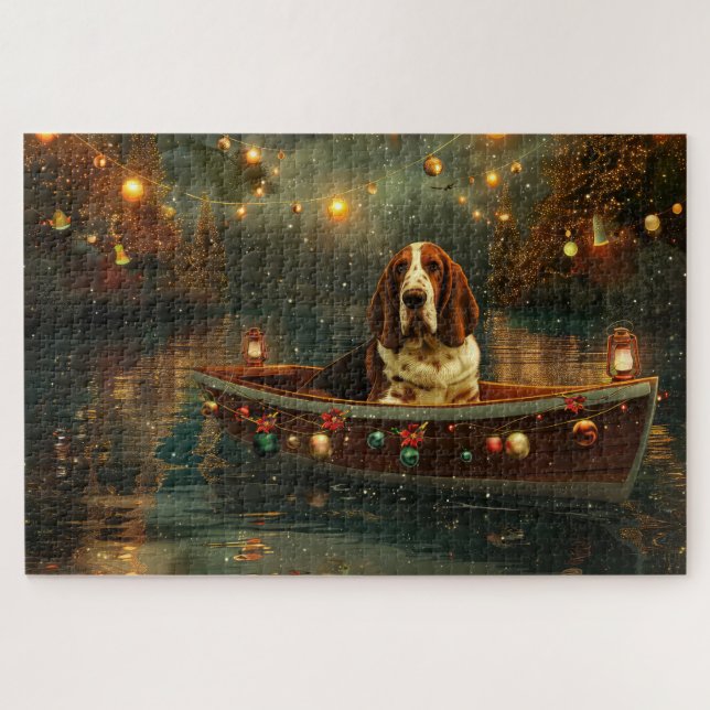 Puzzle Voyage de fête de Noël de Basset Hound (Horizontal)