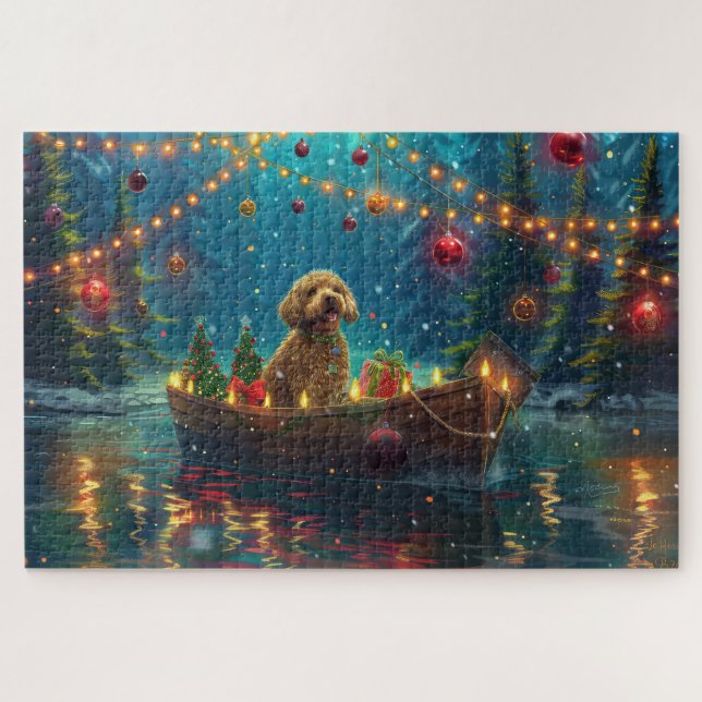 Puzzle Voyage de fête de Noël de Goldendoodle (Horizontal)