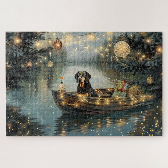 Puzzle Voyage de fête de Noël du Bluetick Coonhound (Horizontal)