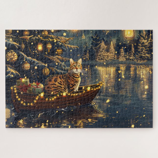Puzzle Voyage de fête de Noël du chat du Bengale (Horizontal)