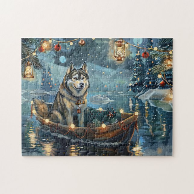 Puzzle Voyage de fête de Noël du Malamute d'Alaska (Horizontal)