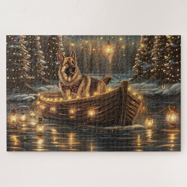 Puzzle Voyage de Noël festif de Berger Allemand (Horizontal)