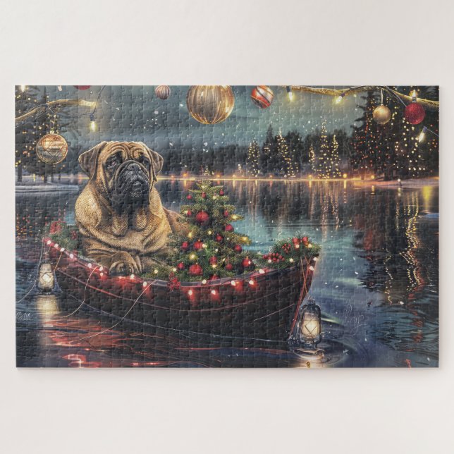 Puzzle Voyage de Noël festif de Bullmastiff (Horizontal)