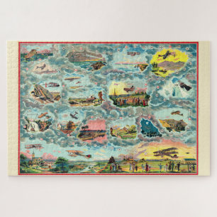 Puzzle Voyage en avion vintage Jeu à la Carte Française