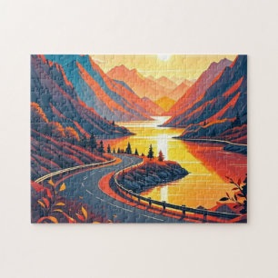 Puzzle Voyage pittoresque sur route sinueuse, couchers de