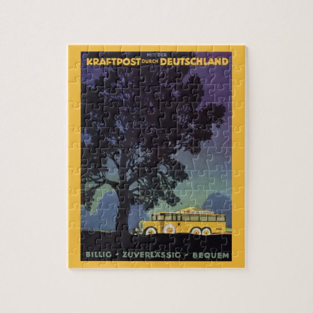 Puzzle Voyage Rétro, Allemagne, Bus Jaune la Nuit (Vertical)