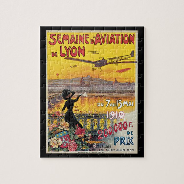 Puzzle Voyage Vintage, Avions d'Aviation, Lyon, France (Vertical)