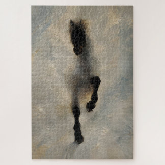 Puzzle Vue aérienne Cheval noir Huile Peinture sur toile